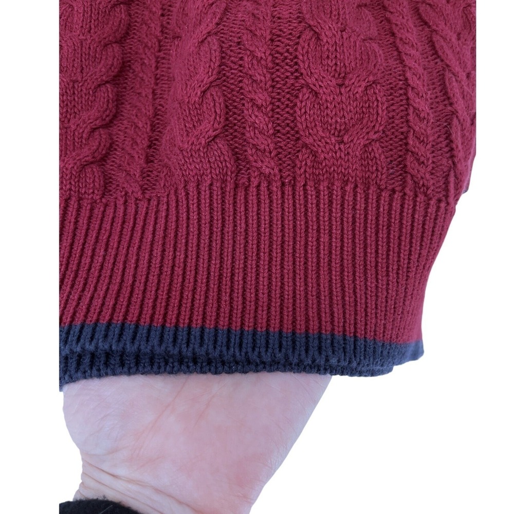 Nautica Mens Burgundy Cable Knit L 100% Cotton Crewneck Sweater Nautical Logo - Picture 4 of 9